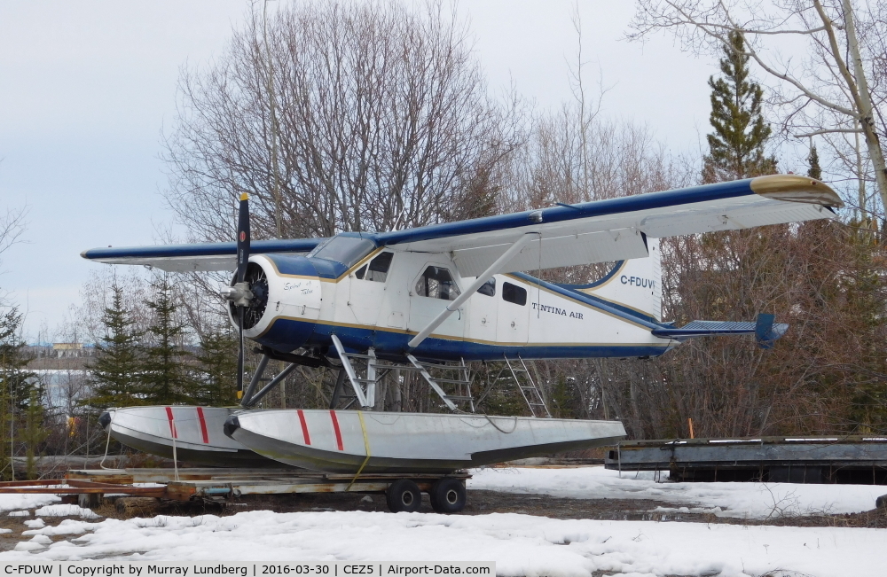 C-FDUW, 1952 De Havilland Canada DHC-2 Beaver Mk.1 C/N 736, In winter storage at Schwatka Lake float base (CEZ5), Whitehorse, Yukon.