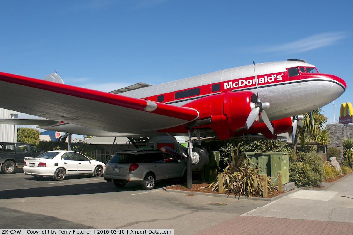 ZK-CAW, 1943 Douglas DC-3 C/N 18923, At McDonalds at Taupo , North Island , New Zealand