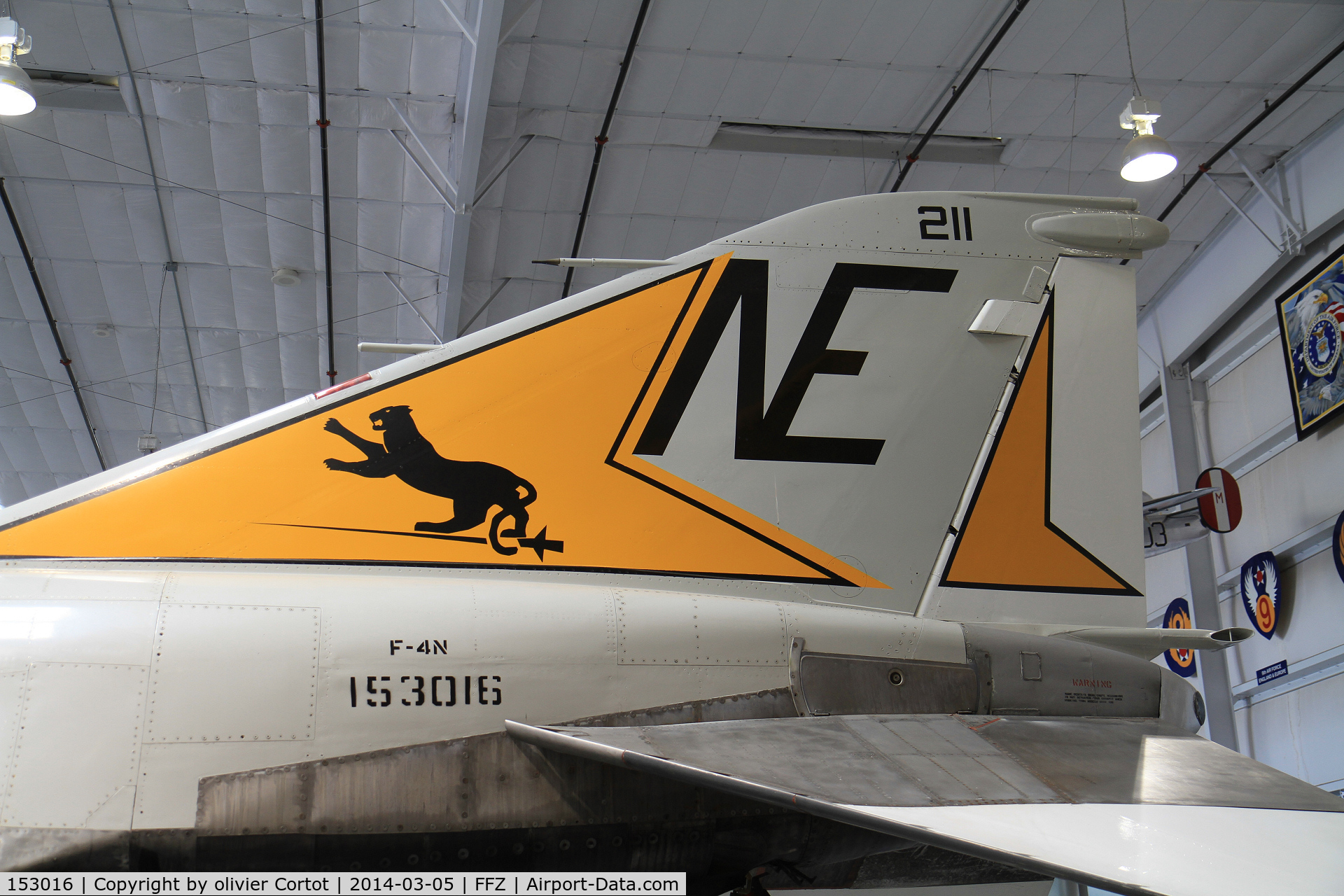 153016, McDonnell F-4N Phantom II C/N 1496, tail details view. On loan from the Pima air museum