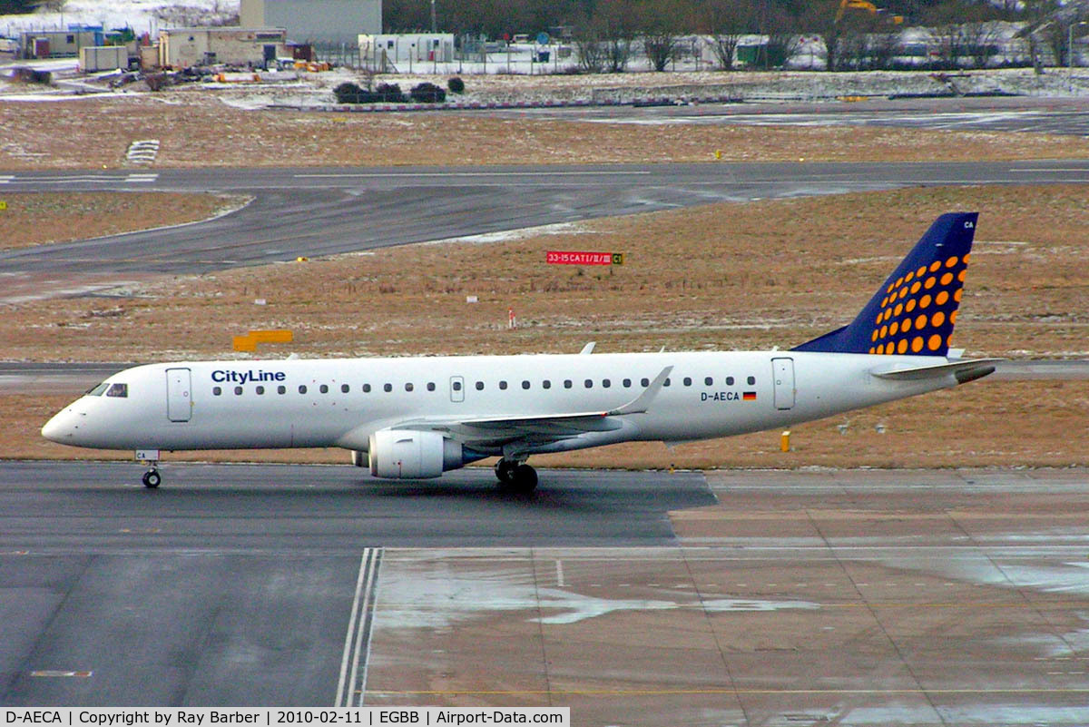 D-AECA, 2009 Embraer 190LR (ERJ-190-100LR) C/N 19000327, Embraer Emb-190-100LR [19000327] (Lufthansa Regional/Cityline) Birmingham Int'l~G 11/02/2010
