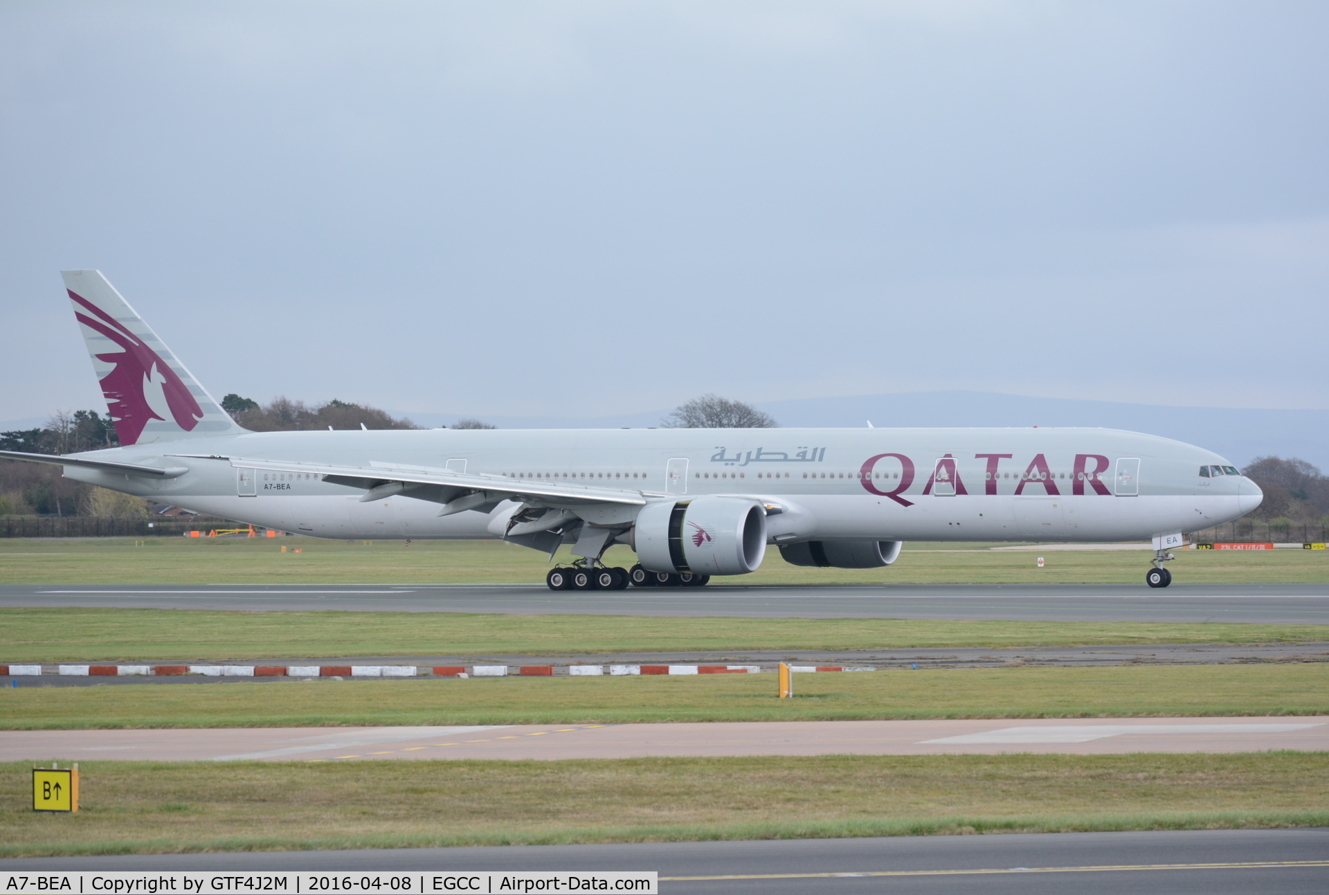 A7-BEA, 2013 Boeing 777-3DZ/ER C/N 41779, A7-BEA at Manchester 8.4.16