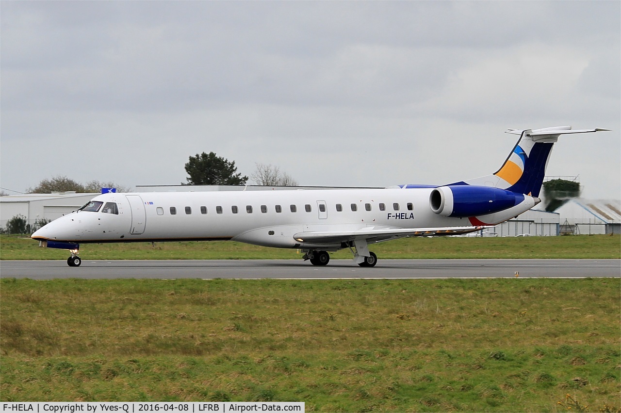 F-HELA, 1999 Embraer EMB-145EU (ERJ-145EU) C/N 145167, Embraer ERJ-145EU, Taxiing to holding point rwy 25L, Brest-Bretagne airport (LFRB-BES)