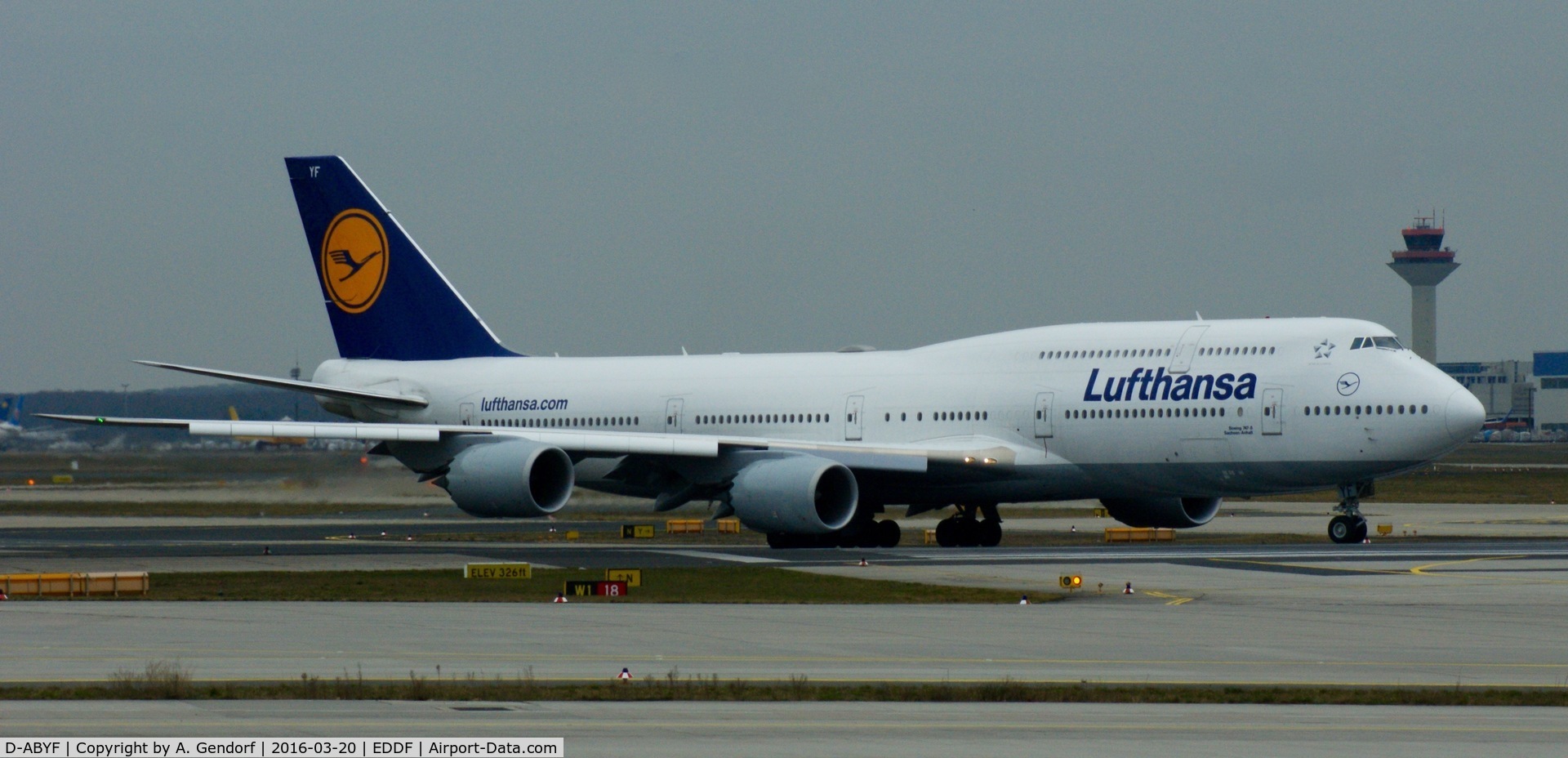 D-ABYF, 2012 Boeing 747-830 C/N 37830, Lufthansa, seen here on RWY18 at Frankfurt Rhein?Main(EDDF), shortly before departure