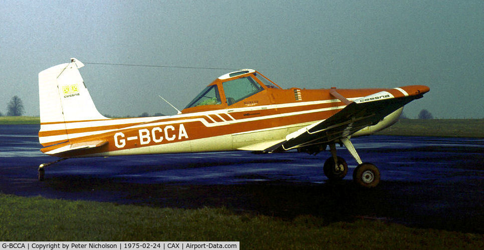 G-BCCA, 1974 Cessna A188B C/N A188-01461, Cessna A.188B Ag-Wagon of Yellow Bird Air Service as seen at Carlisle in February 1975.