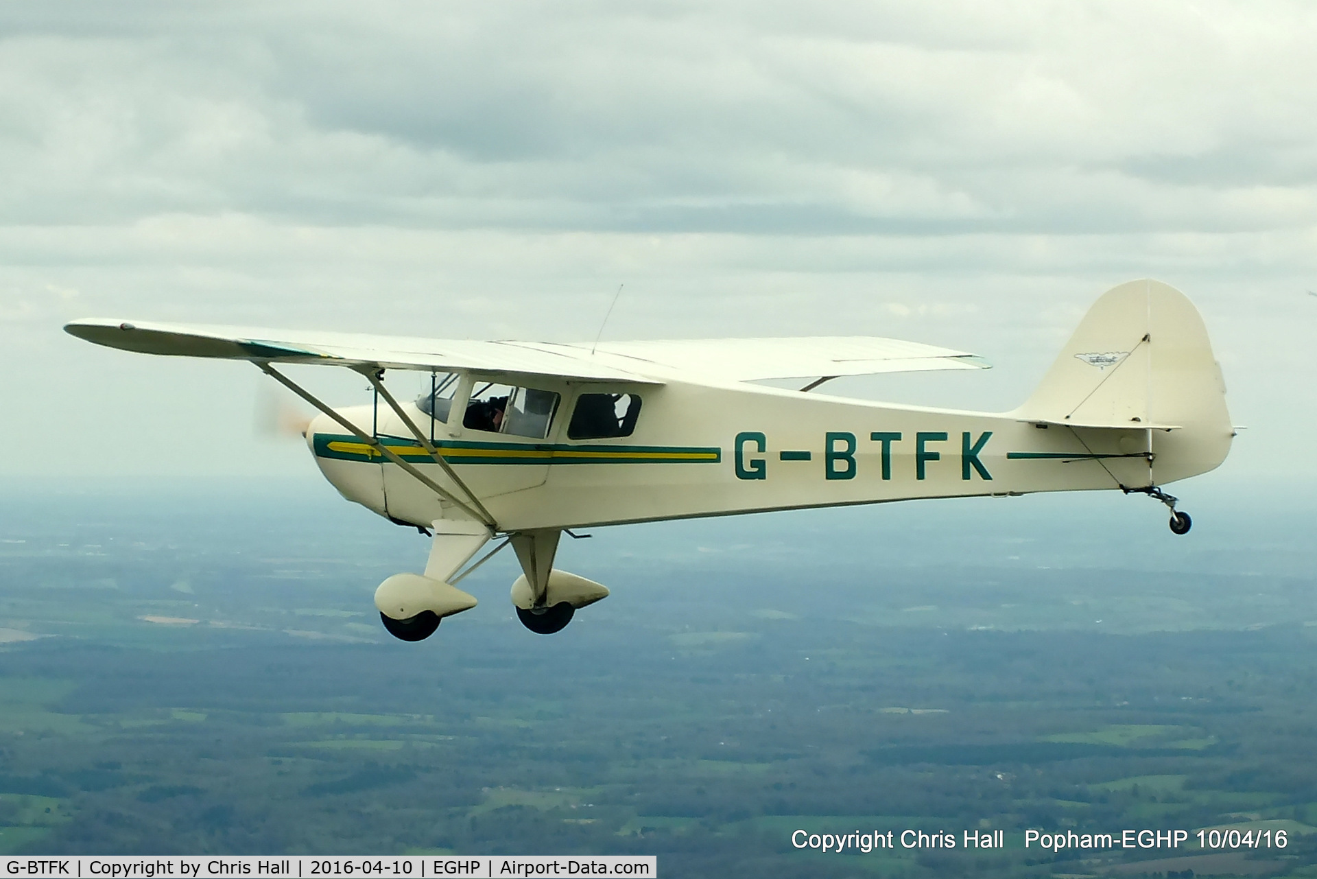 G-BTFK, 1947 Taylorcraft BC-12D Twosome C/N 10540, heading back north after the Jodel fly in at Popham