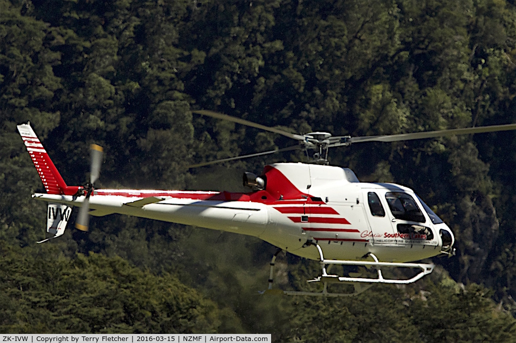 ZK-IVW, Aerospatiale AS-350B-2 Ecureuil C/N 7335, At Milford Sound , South Island , New Zealand