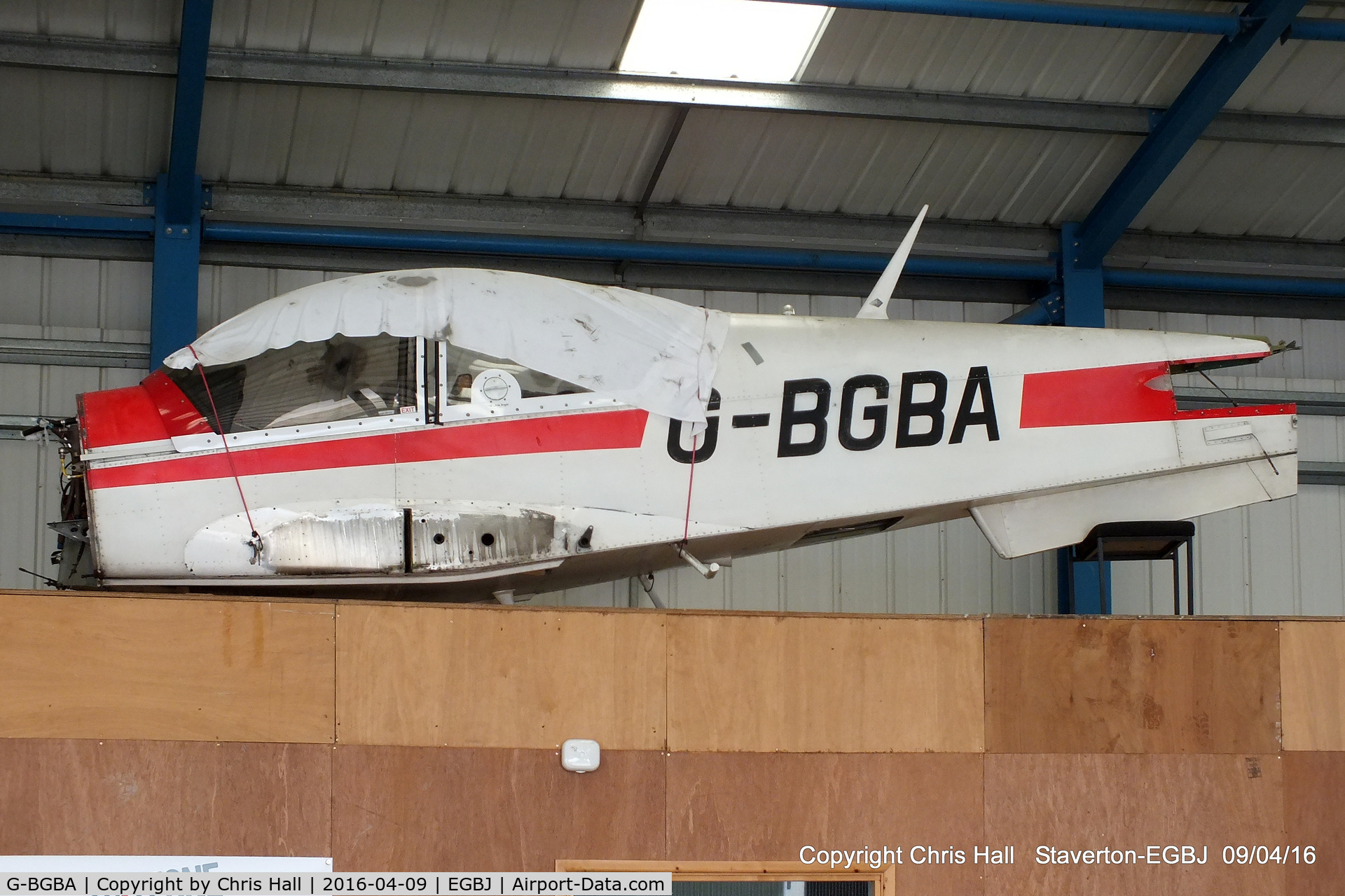 G-BGBA, 1978 Robin R-2100A C/N 133, fuselage stored in a hangar at Staverton