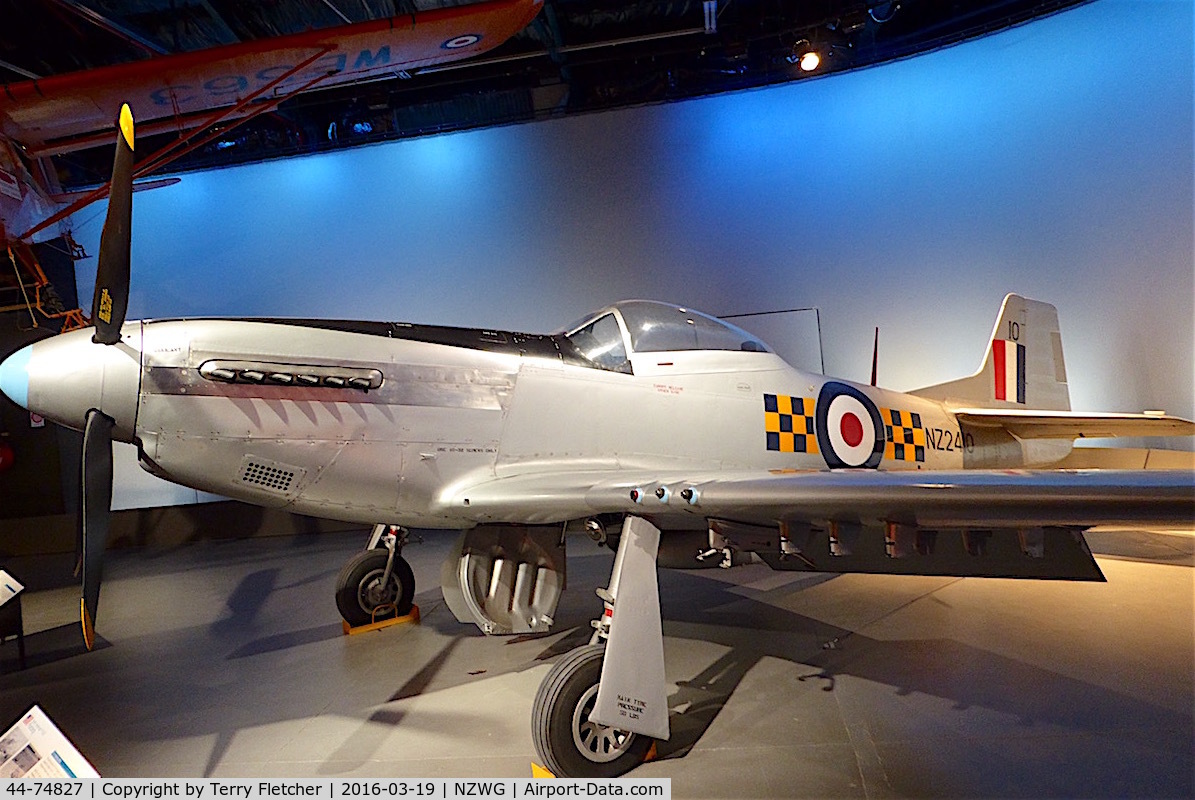 44-74827, 1944 North American P-51D Mustang C/N 122-41367, Preserved at the Air Force Museum of New Zealand at Wigram - ex 44-74827 painted as NZ2410