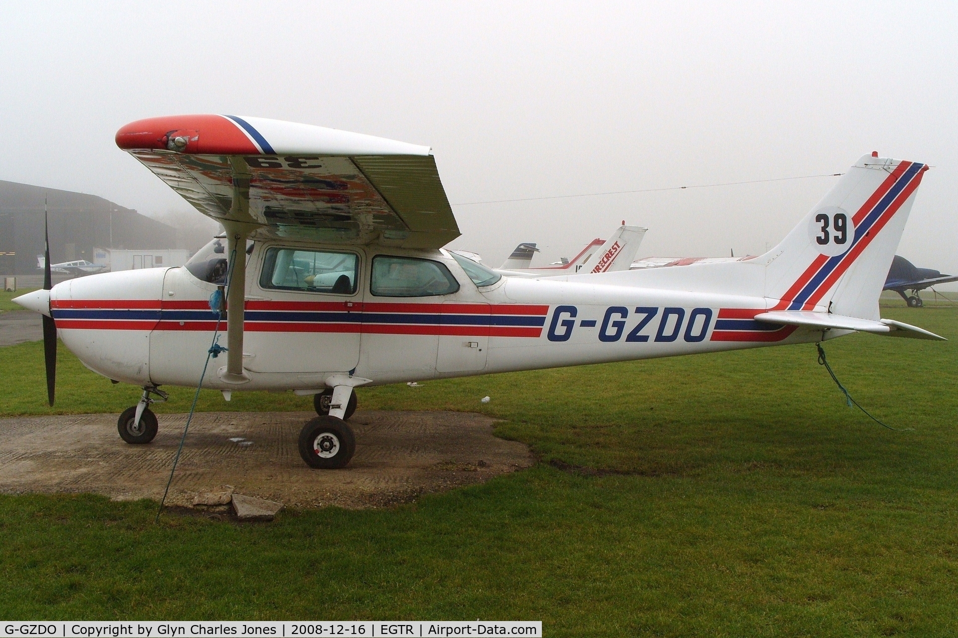 G-GZDO, 1978 Cessna 172N C/N 172-71826, Taken on a quiet cold and foggy day. With thanks to Elstree control tower who granted me authority to take photographs on the aerodrome. Previously C-GZDO. Sporting '39'. Owned by Cambridge Hall Aviation.