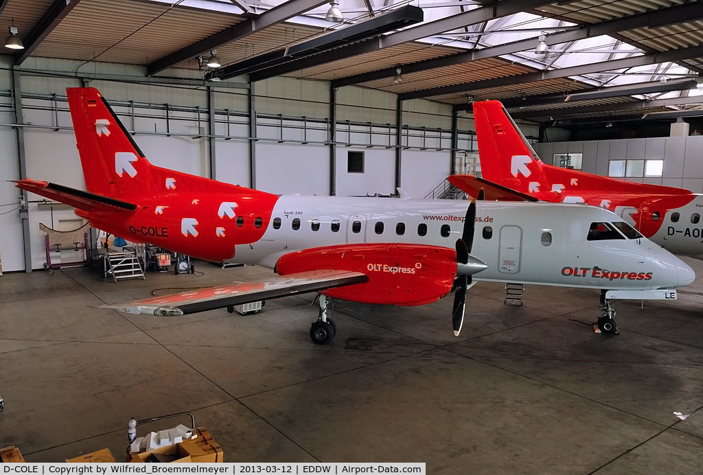 D-COLE, 1989 Saab 340A C/N 340A-144, This is the second insolvency for this bird in this hangar. The first as D-CHBB at Air Bremen and the second (this one) as D-COLE at OLT Express
