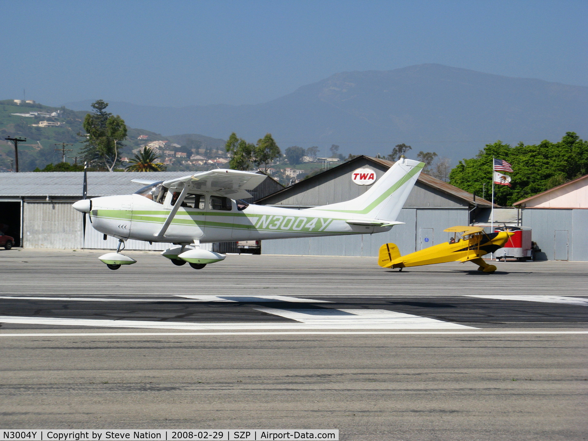 N3004Y, 1962 Cessna 182E Skylane C/N 18254004, Locally-based 1962 Cessna 182E flaring for landing @ Santa Paula Airport (Ventura County), CA