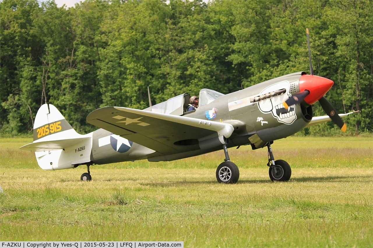 F-AZKU, 1942 Curtiss P-40N Warhawk C/N 29677, Curtiss P-40N Warhawk, Taxiing to parking area, La Ferté-Alais (LFFQ) Air show 2015