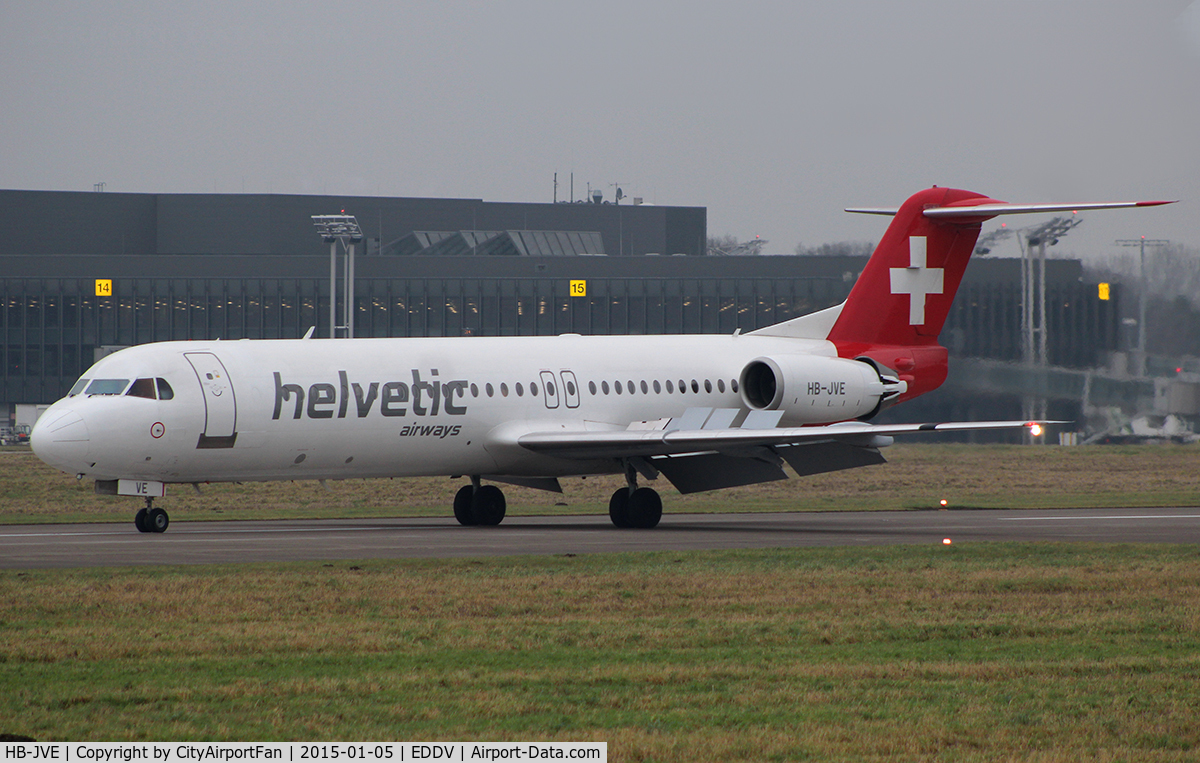HB-JVE, 1993 Fokker 100 (F-28-0100) C/N 11459, Helvetic Airways (OAW/2L)