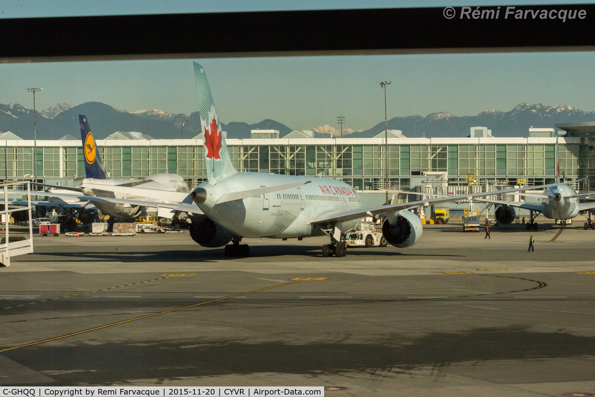 C-GHQQ, 2014 Boeing 787-8 Dreamliner C/N 35263, Getting a tow into international terminal.