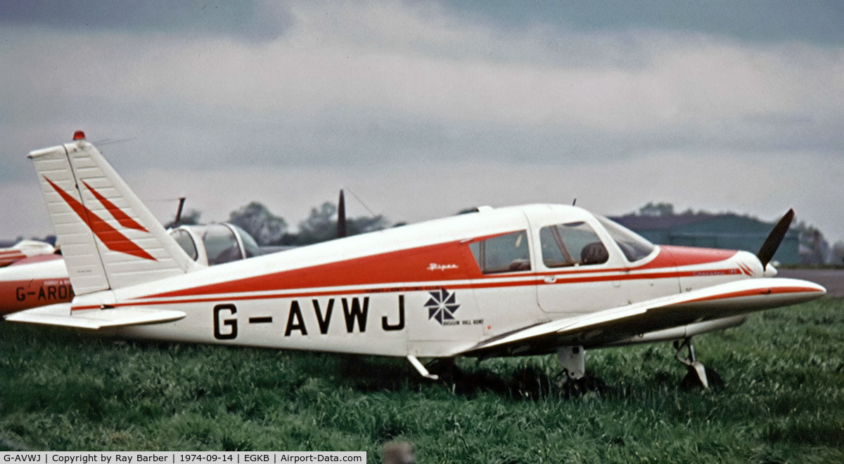 G-AVWJ, 1967 Piper PA-28-140 Cherokee C/N 28-23940, Piper PA-28-140 Cherokee [28-23940] Biggin Hill~G 14/09/1974. From a slide.