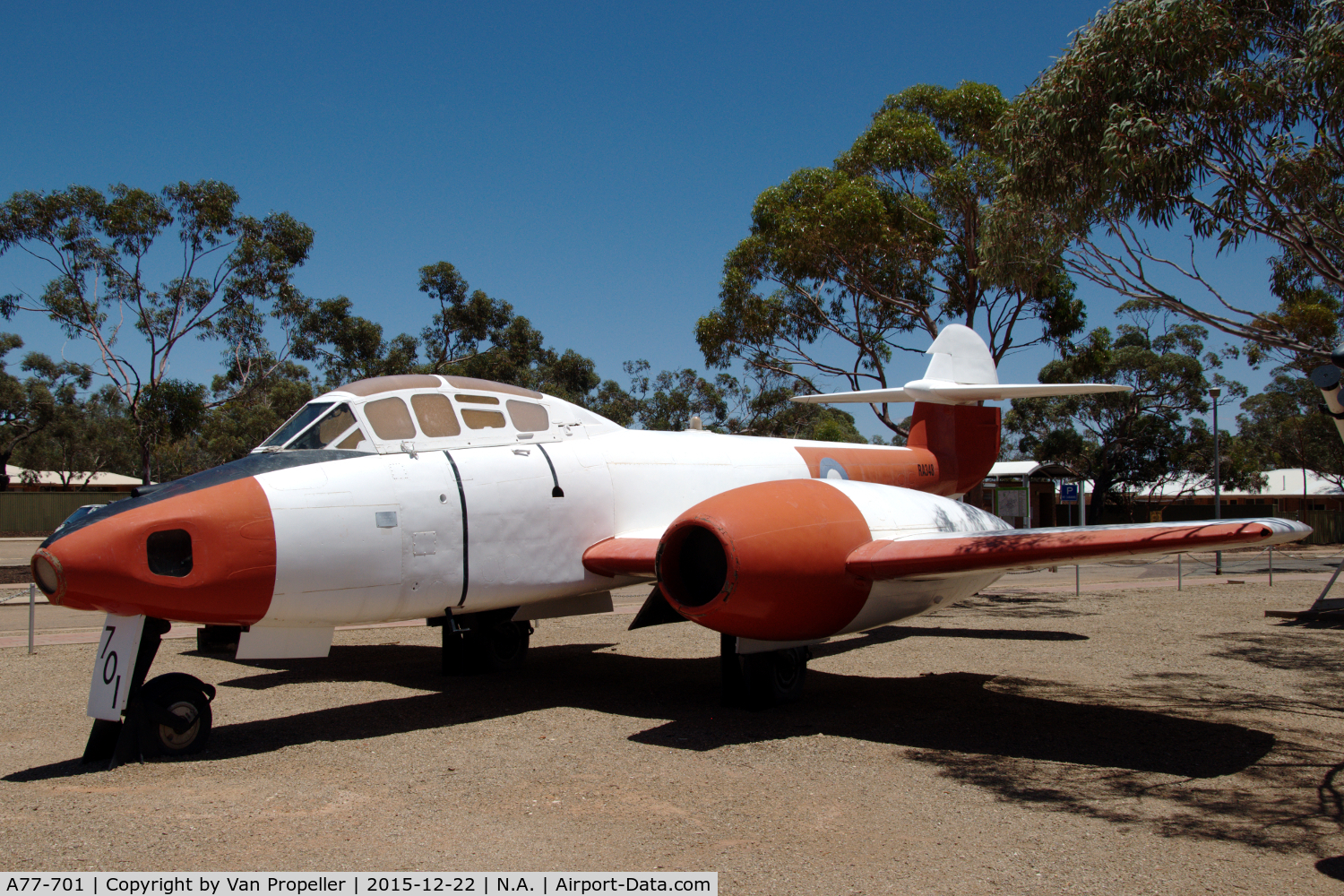 A77-701, 1950 Gloster Meteor T.7 C/N Not found WA731, RAAF Gloster Meteor T.Mk.7 preserved at the Woomera Missile Park, South Australia