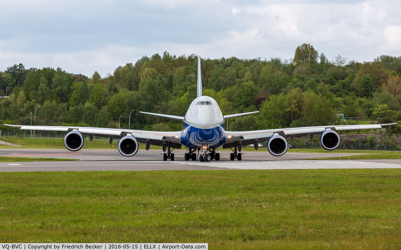 VQ-BVC, 2014 Boeing 747-83QF C/N 44937, line up prior departure from RW24
