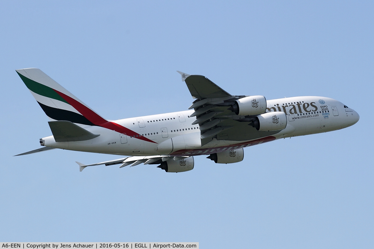 A6-EEN, 2013 Airbus A380-861 C/N 135, Take off to Dubai