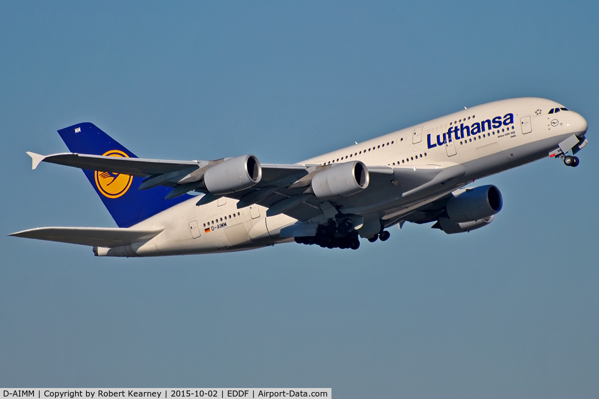 D-AIMM, 2014 Airbus A380-841 C/N 175, Climbing out of EDDF