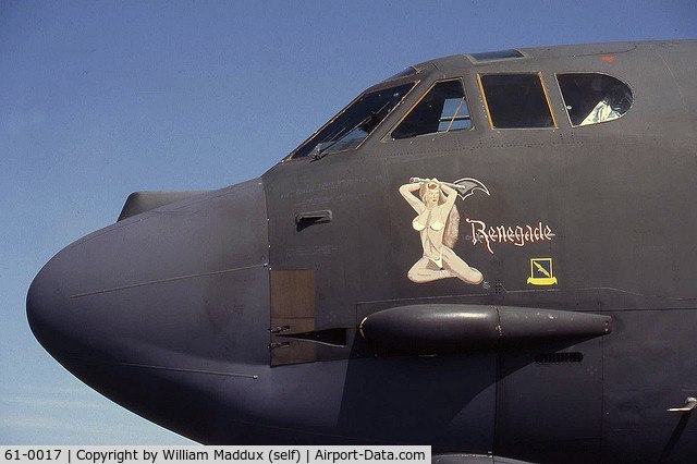 61-0017, 1961 Boeing B-52H Stratofortress C/N 464444, Renegade at Fairchild AFB nose art painted by William Maddux in 1992