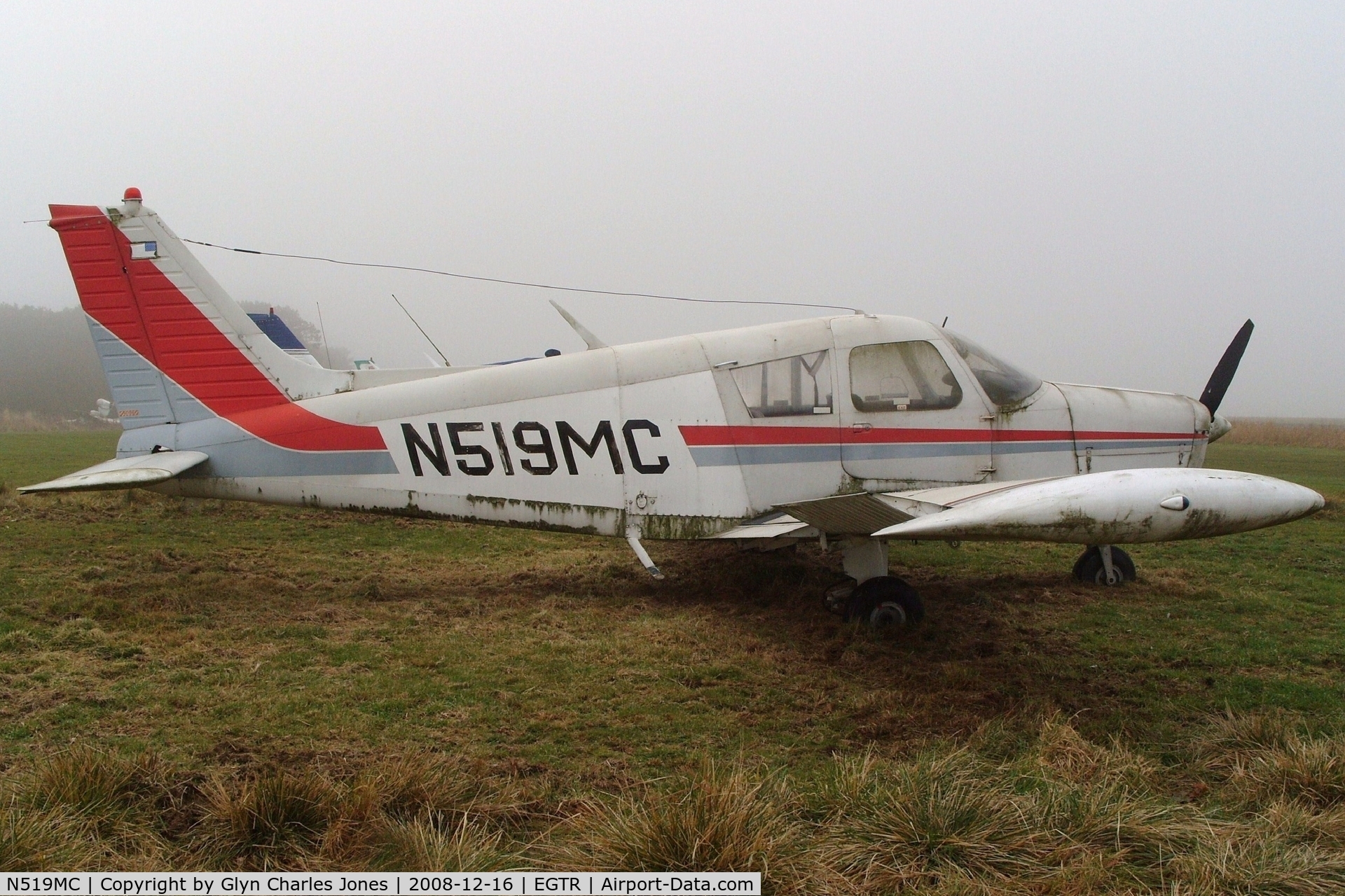 N519MC, 1973 Piper PA-28-140 Cherokee F C/N 28-7325519, Taken on a quiet cold and foggy day. With thanks to Elstree control tower who granted me authority to take photographs on the aerodrome. Sadly looking rather shabby after being exposed to the elements for a long period of time. Piper PA-28-140 Cherokee F.