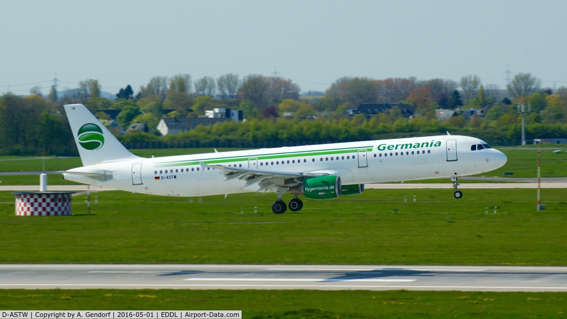 D-ASTW, 1999 Airbus A321-211 C/N 970, Germania, is here landing at Düsseldorf Int'l(EDDL)