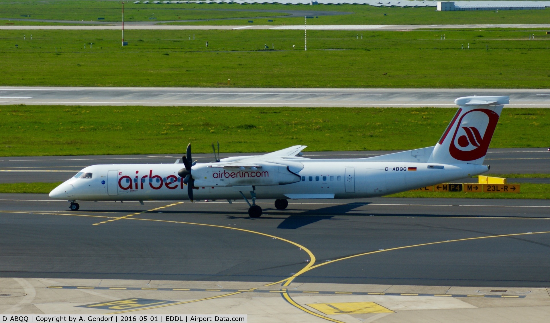 D-ABQQ, 2008 De Havilland Canada DHC-8-402Q Dash 8 Dash 8 C/N 4198, Luftfahrtgesellschaft Walter (Air Berlin cs. / reversed cs.), seen here at Düsseldorf Int'l(EDDL)