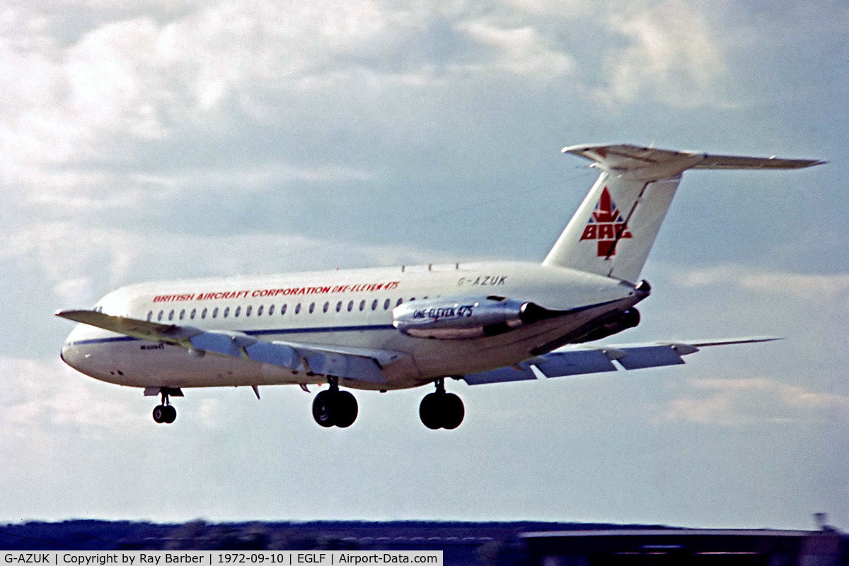 G-AZUK, 1971 BAC 111-476FM One-Eleven C/N 241, BAC 1-11/476FM One-Elven [241] (British Aircraft Corporation) Farnborough~G 10/09/1972. From a slide.