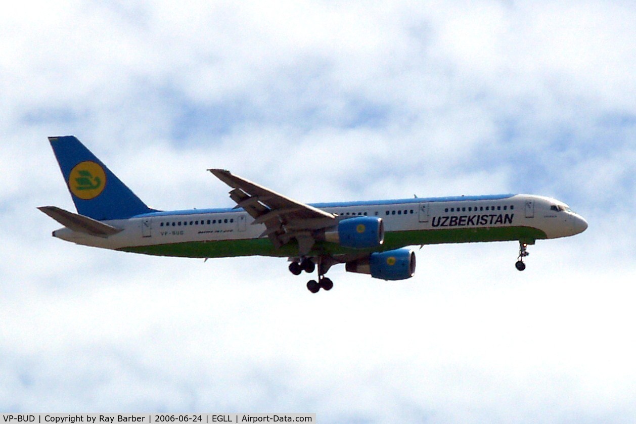 VP-BUD, 1999 Boeing 757-23P C/N 30061, Boeing 757-23P [30061] (Uzbekistan Airways) Home~G 24/06/2006. On approach 27L.