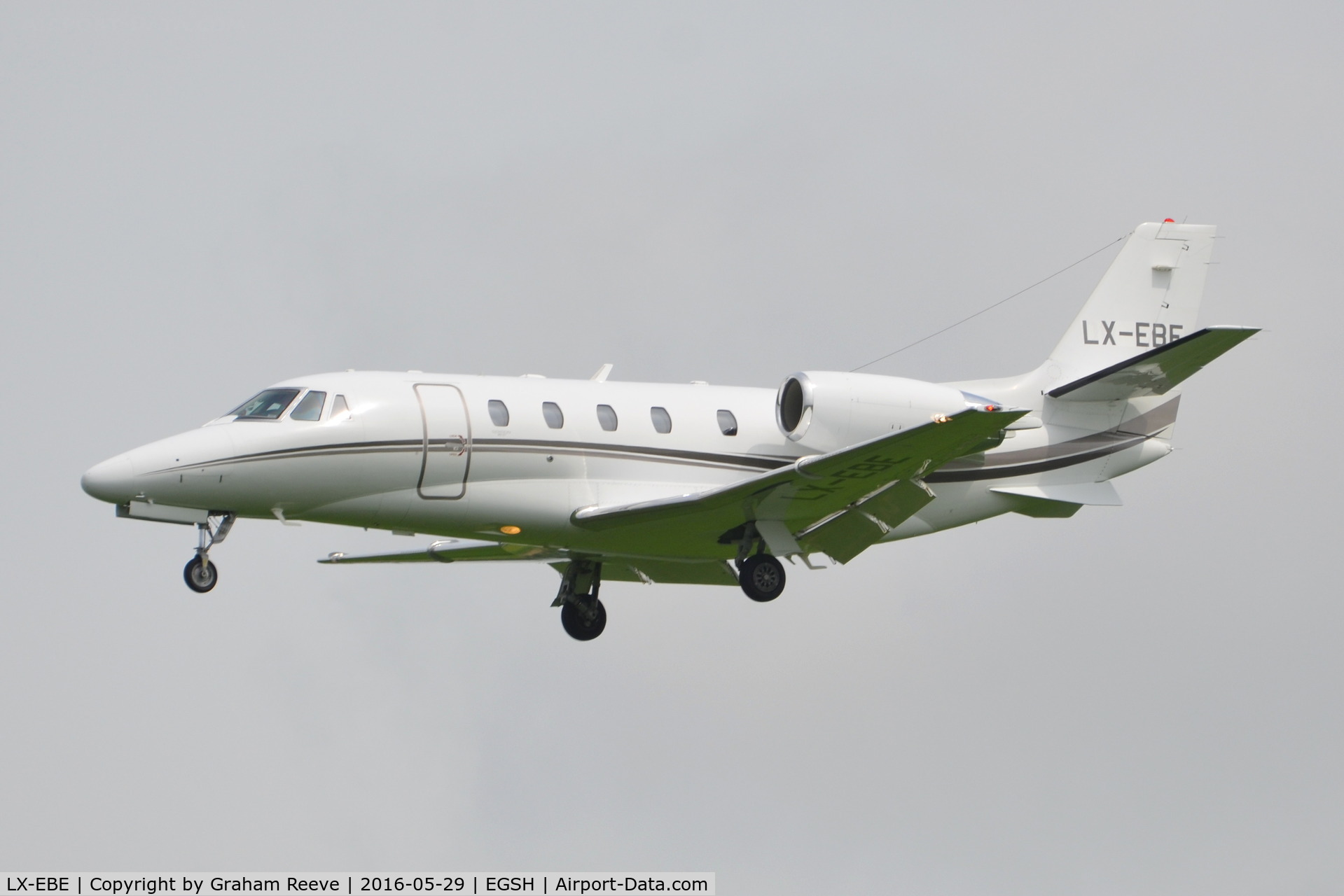 LX-EBE, 2009 Cessna 560XL Citation XLS+ C/N 560-6025, Landing at Norwich.