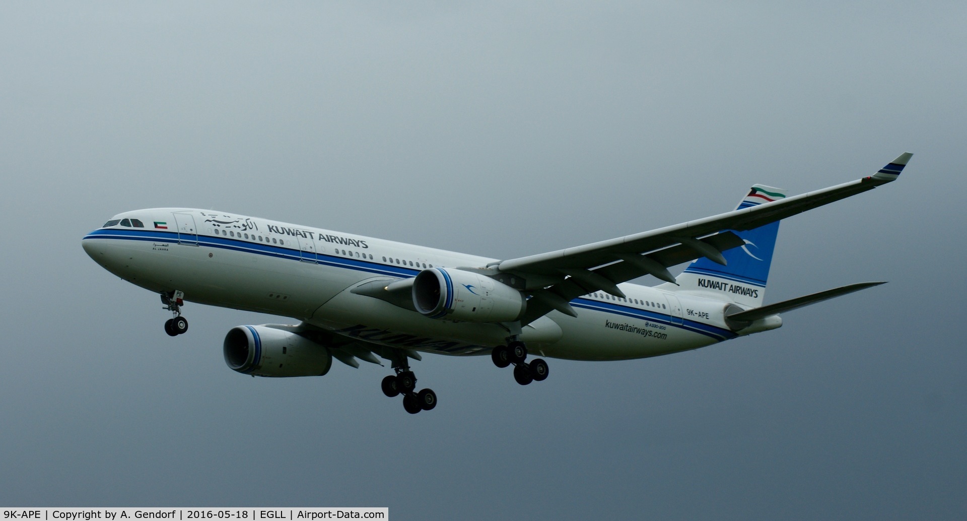 9K-APE, 2015 Airbus A330-243 C/N 1681, Kuwait Airways, is here on short finals at London Heathrow(EGLL)