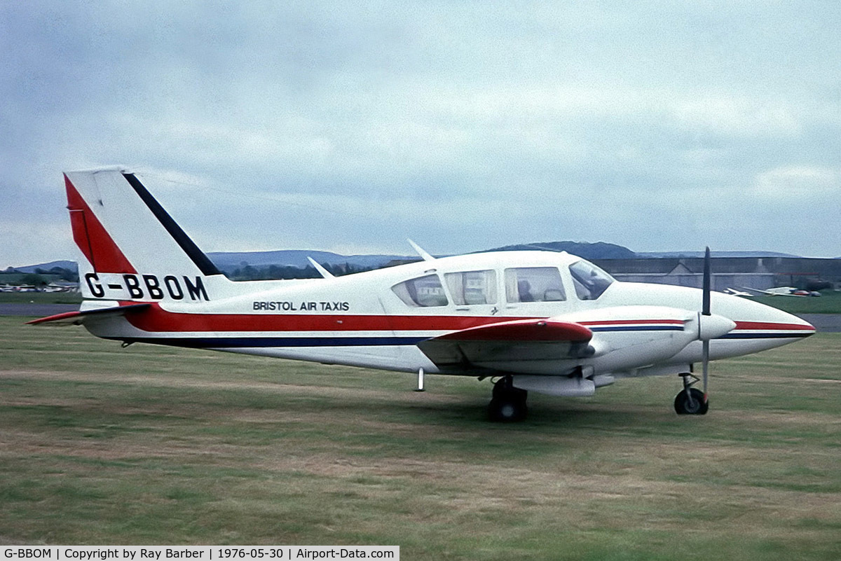 G-BBOM, 1973 Piper PA-23-250 Aztec E C/N 27-7305208, Piper PA-23-250 Aztec E [27-7305208] (Bristol Air Taxis) Weston Super Mare~G  30/05/1976. From a slide.