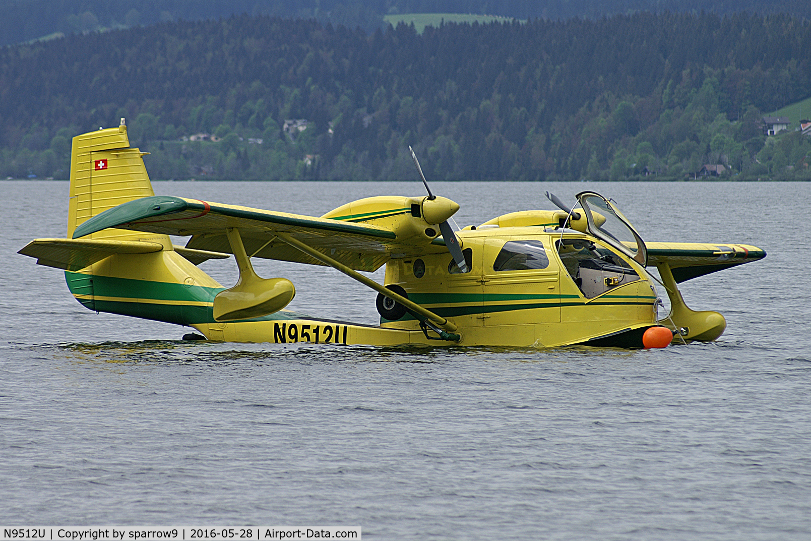 N9512U, 1976 STOL Aircraft UC-1 Twin Bee C/N 018, Former HB-LSK, again with its former registration since 2016-04-21, on the Lac de Joux near L'Abbaye in the Swiss Jura-mountains.
