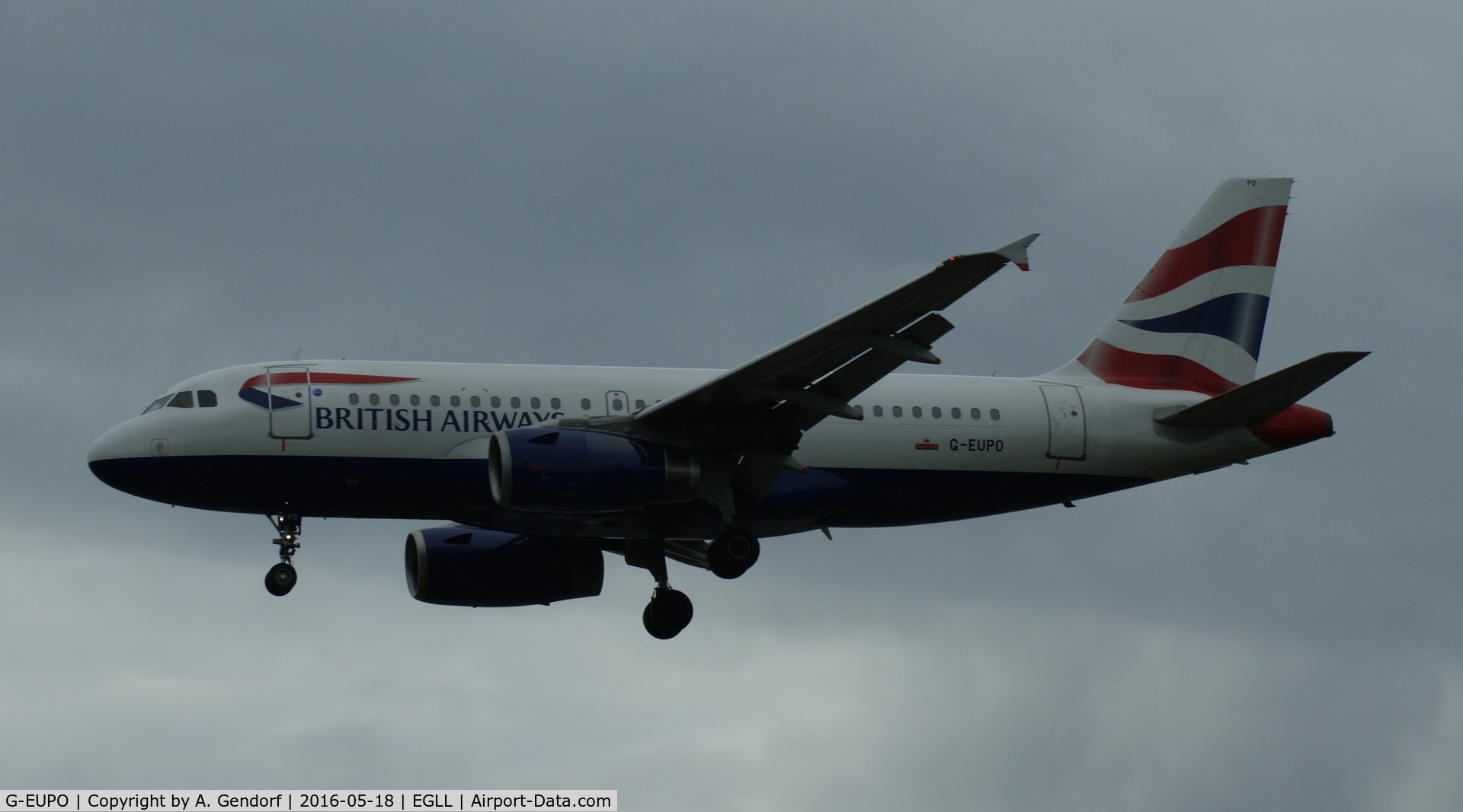 G-EUPO, 2000 Airbus A319-131 C/N 1279, British Airways, seen here landing at London Heathrow(EGLL)
