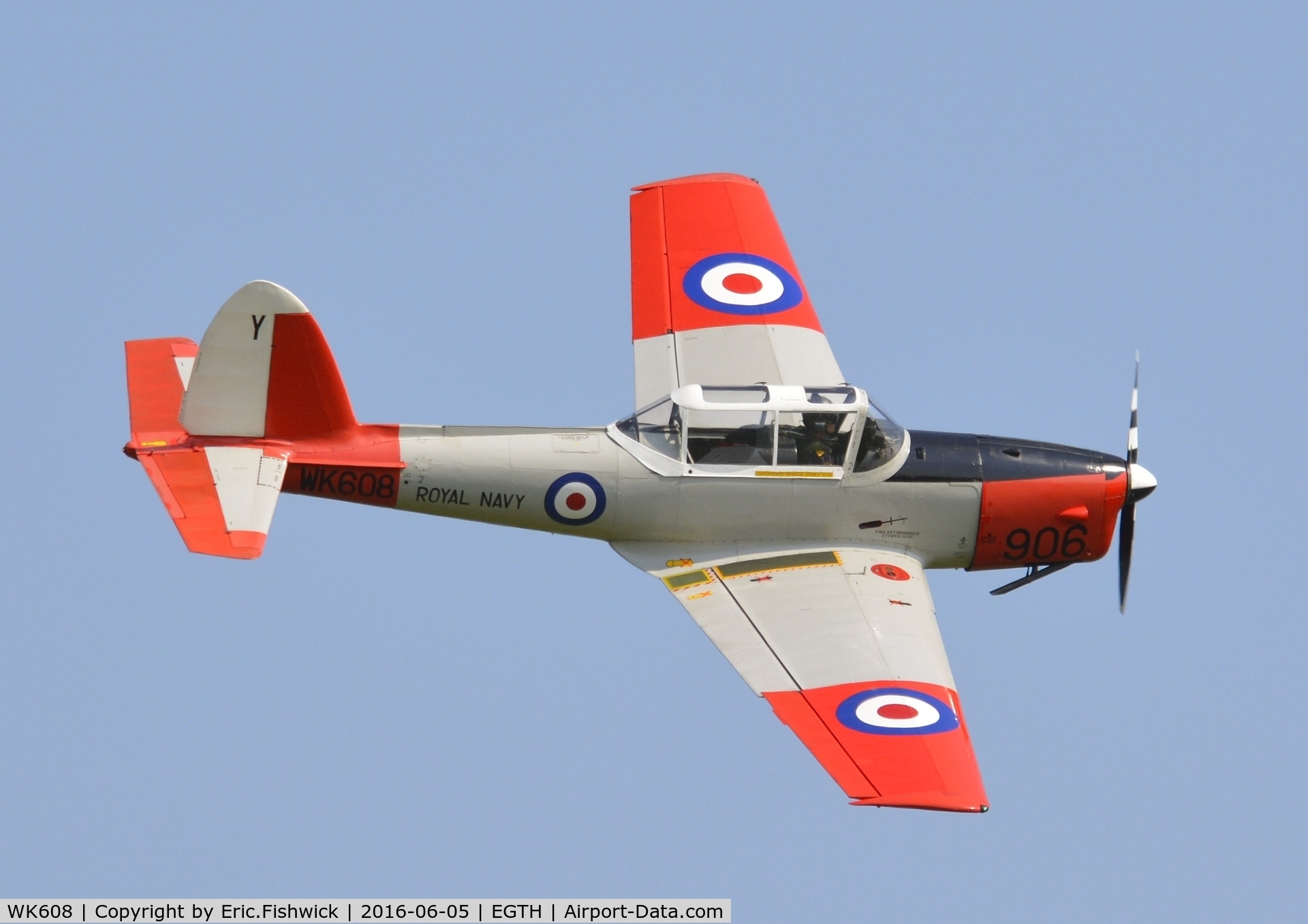 WK608, 1952 De Havilland DHC-1 Chipmunk T.10 C/N C1/0617, 42. WK608 in display mode at Shuttleworth Collection's 'Fly Navy,' June 2016.
