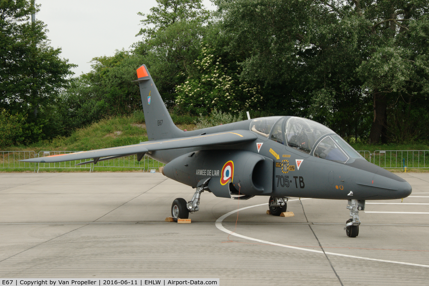 E67, Dassault-Dornier Alpha Jet E C/N E67, Alpha Jet E of the French Air Force displayed during the open days 2016 at Leeuwarden Air Base, the Netherlands