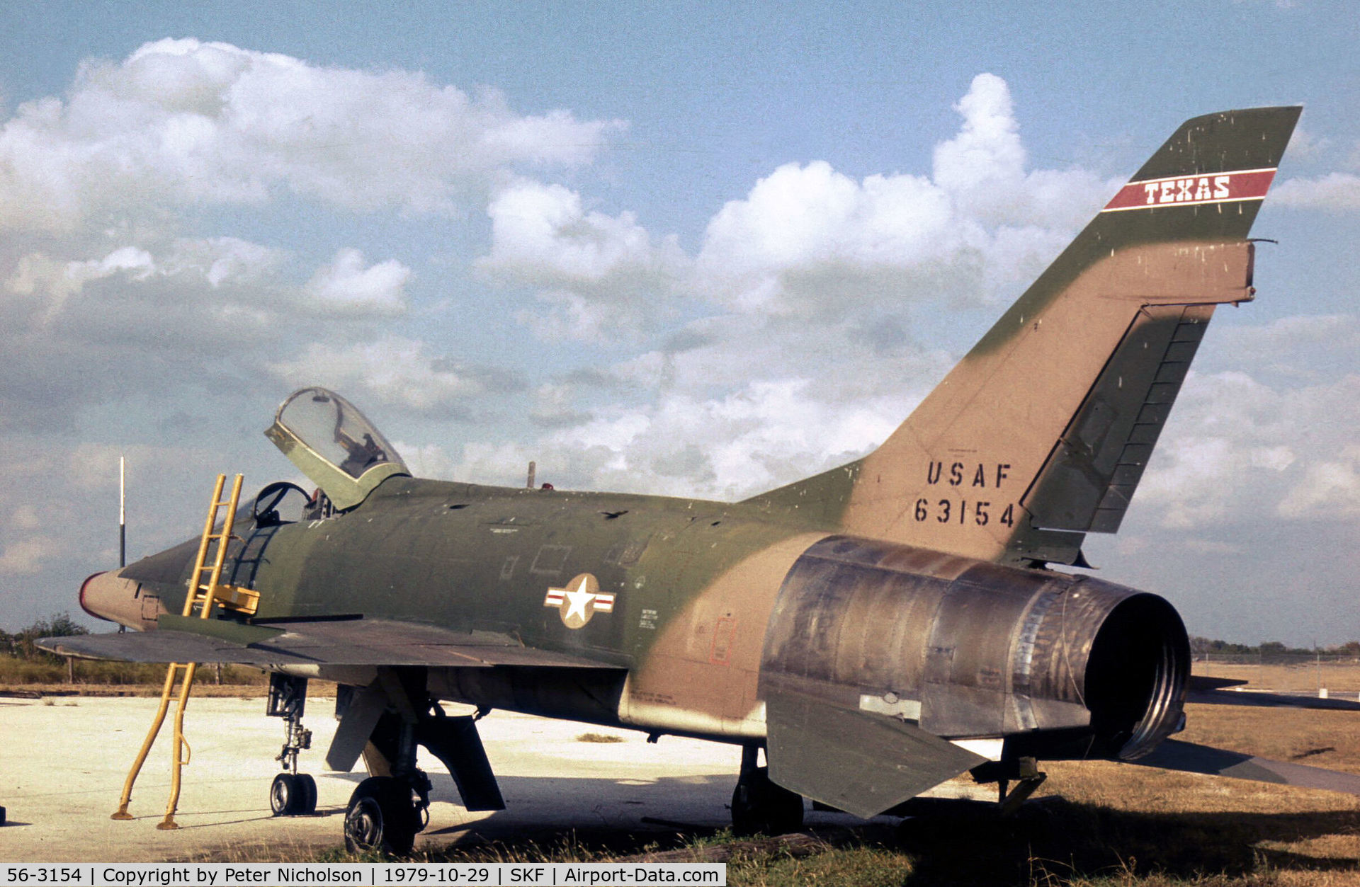 56-3154, 1956 North American F-100D Super Sabre C/N 235-350, F-100D Super Sabre of 182nd Tactical Fighter Squadron/149th Tactical Fighter Group at Kelly AFB in October 1979
