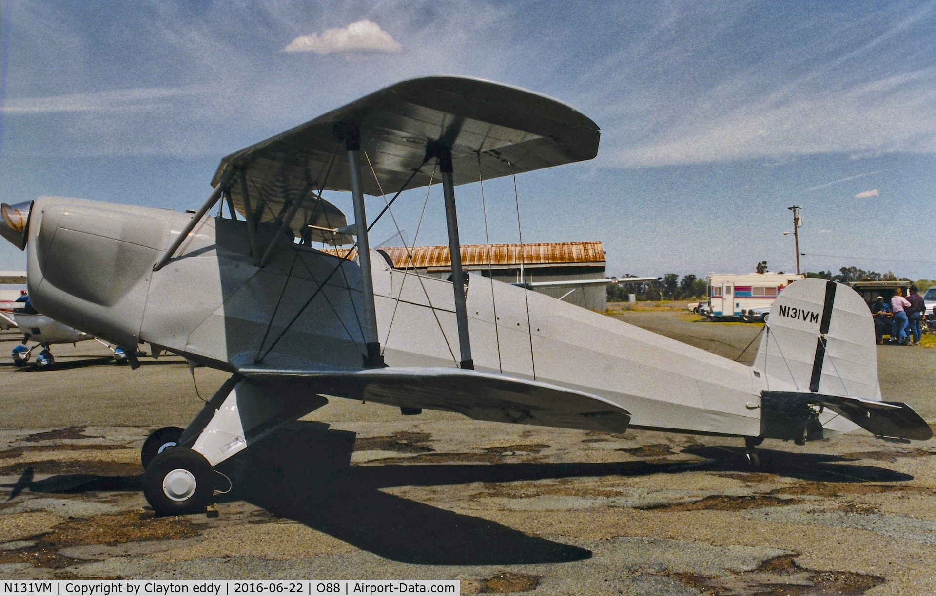 N131VM, CASA 1-131E Jungmann C/N 0000, Picture taken at the old Rio Vista Airport in California. Flight of two Jungmann's N40DM. Picture taken late 1980's or early 1990's.