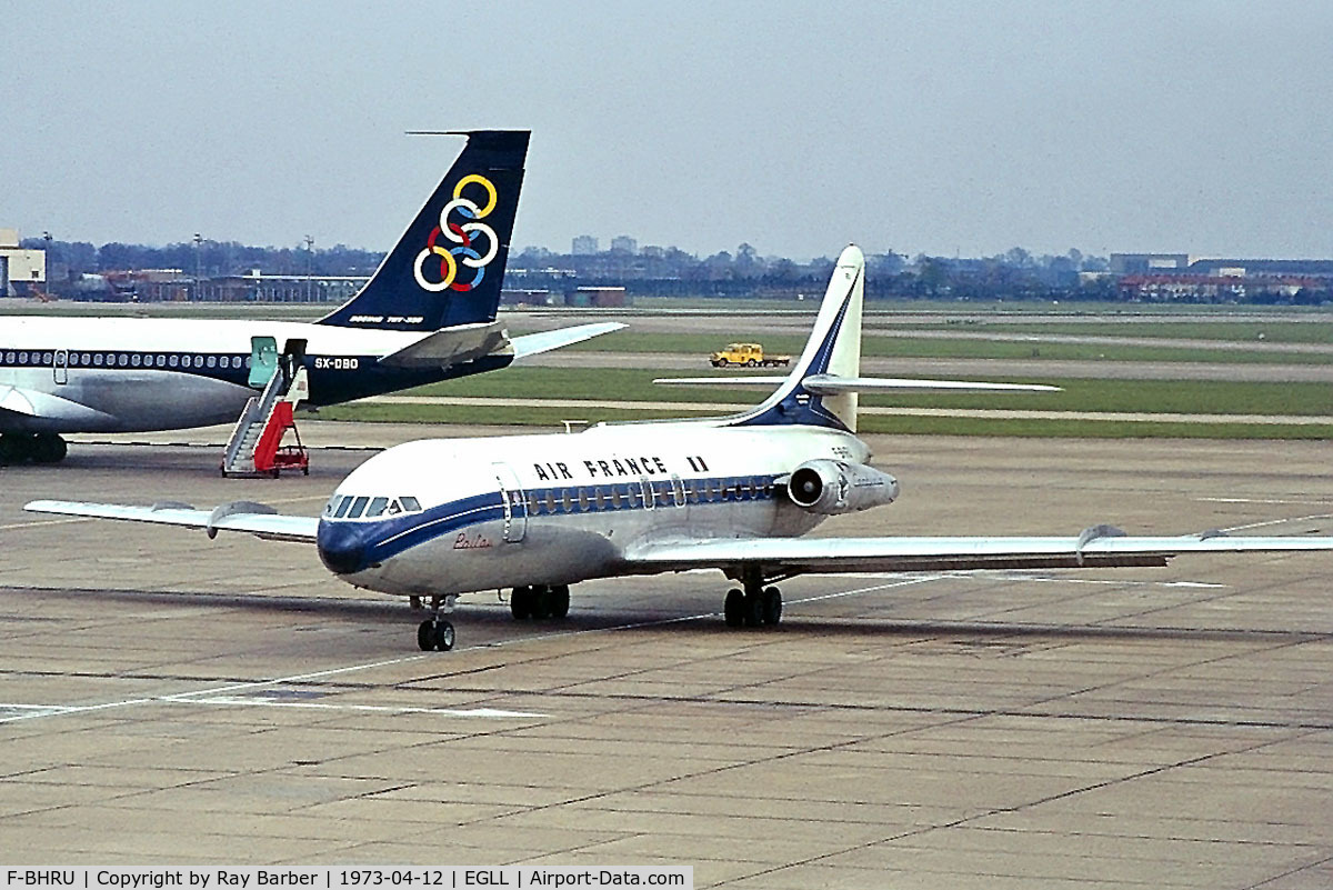 F-BHRU, 1960 Sud Aviation SE-210 Caravelle III C/N 58, Sud Aviation SE.210 Caravelle 3 [058] (Air France) Heathrow~G 12/04/1973. From a slide.