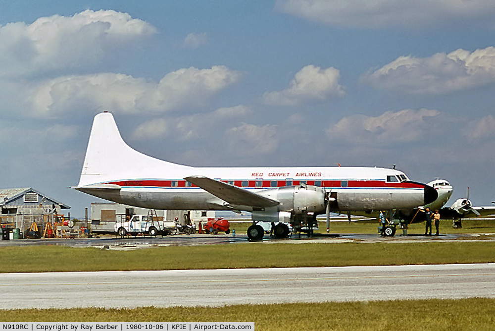 N910RC, 1958 Convair 440 Metropolitan C/N 483, N910RC   Convair 440-54 [483] (Red Carpet Airlines) St. Petersburg-Clearwater Int'l~N  06/10/1980. From a slide.