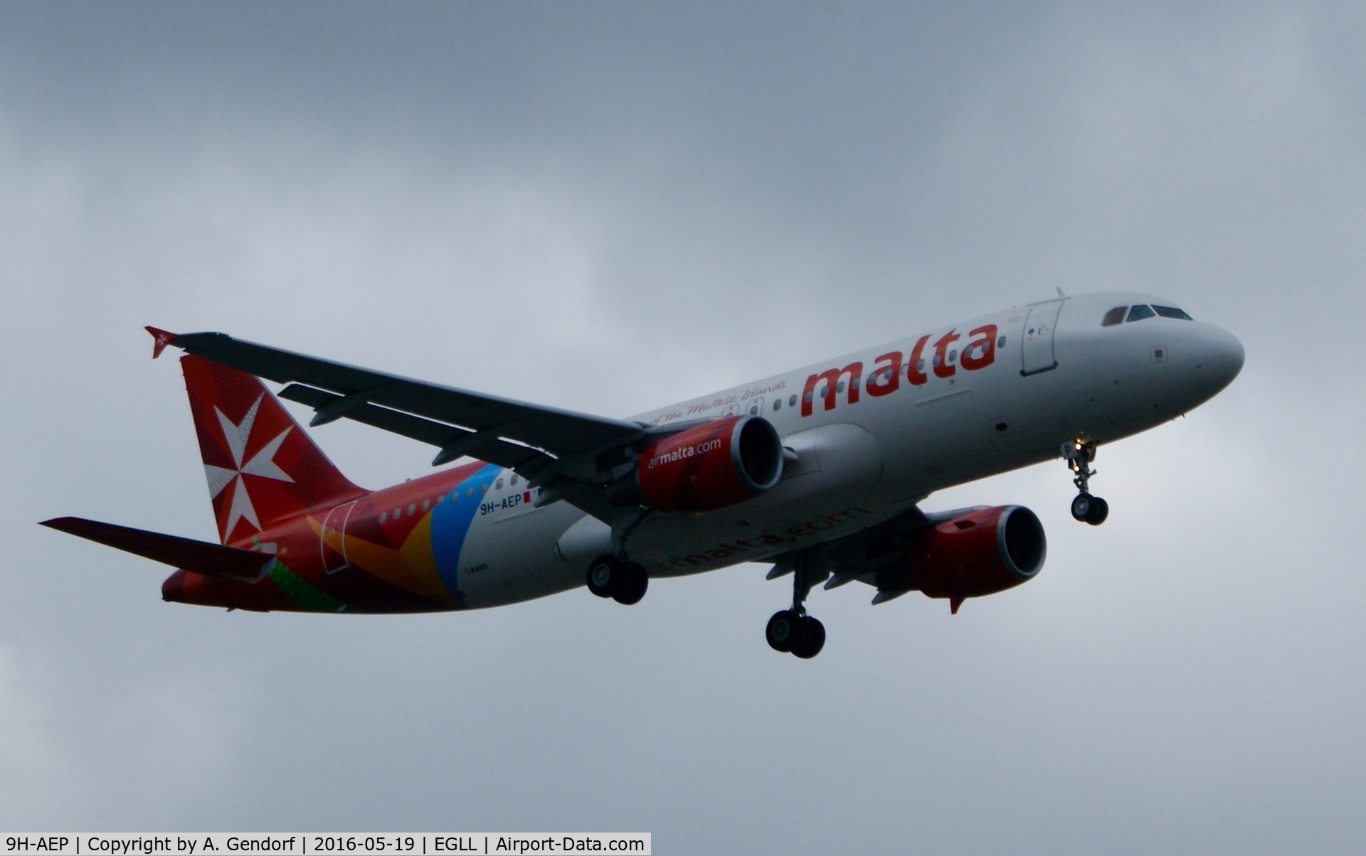 9H-AEP, 2007 Airbus A320-214 C/N 3056, Air Malta, is here landing at London Heathrow(EGLL)