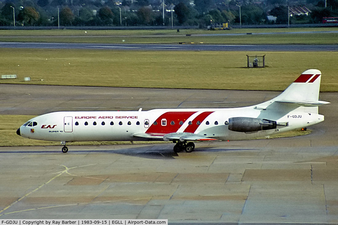 F-GDJU, 1964 Sud Aviation SE-210 Caravelle 10B3 Super B C/N 183, Sud Aviation SE.210 Caravelle 10B3 [183] (Europe Aero Service) Heathrow~G 15/09/1983. From a slide.