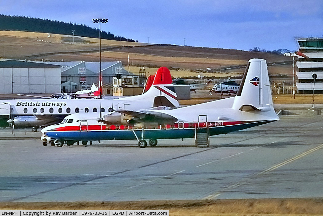 LN-NPH, 1961 Fokker F.27-300 Friendship C/N 10186, Fokker F-27-300 Friendship [10186] (BusyBee of Norway) Aberdeen-Dyce~G 15/03/1979. From a slide.