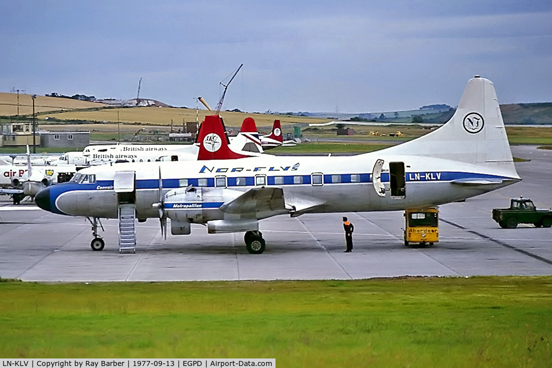LN-KLV, 1958 Convair 440 Metropolitan C/N 497, Convair 440-98 [497] (Nor-Fly A/S) Aberdeen-Dyce~G 13/09/1977. From a slide.