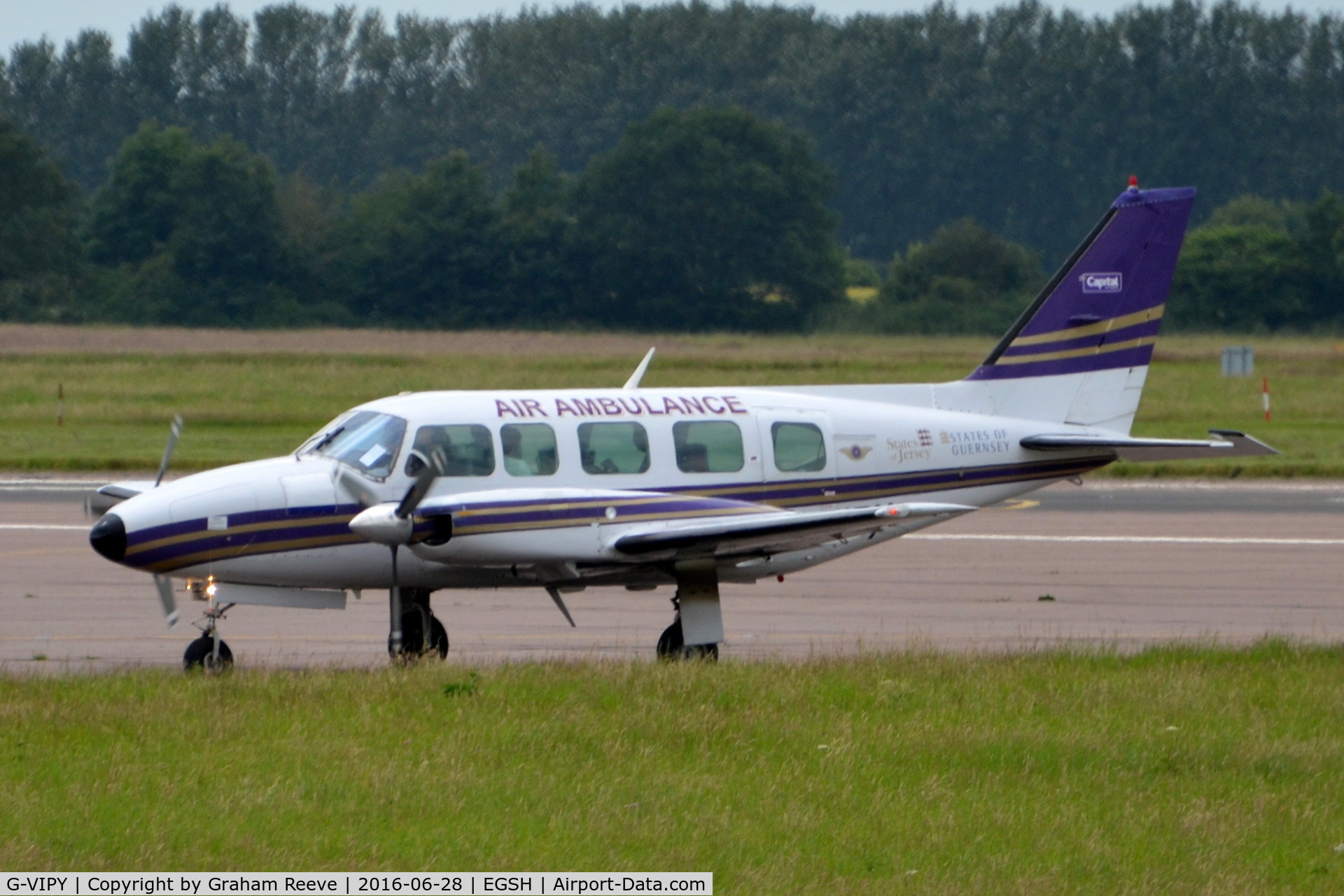 G-VIPY, 1978 Piper PA-31-350 Chieftain C/N 31-7852143, Just landed at Norwich.