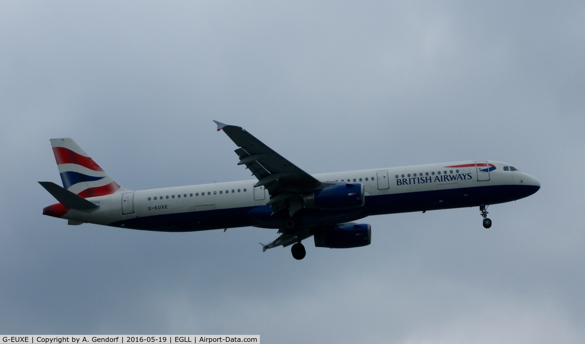G-EUXE, 2004 Airbus A321-231 C/N 2323, British Airways, is here on short finals RWY 27R at London Heathrow(EGLL)
