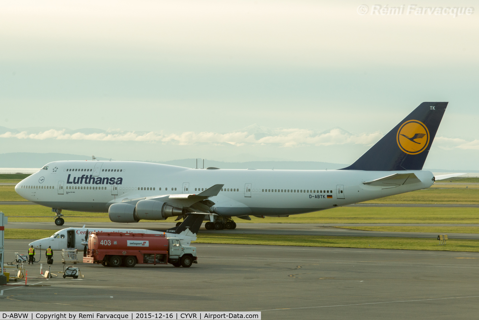 D-ABVW, 1999 Boeing 747-430 C/N 29493, Taxiing for takeoff westerly on south runway.
