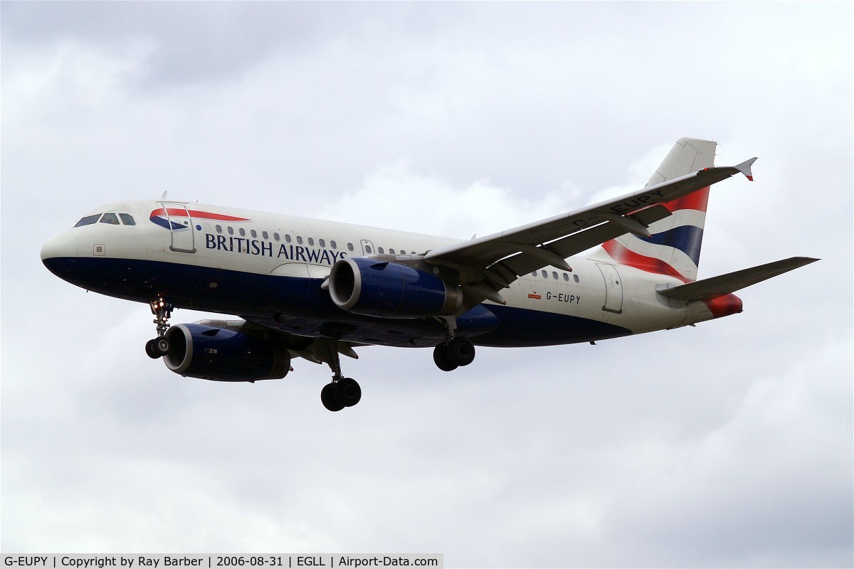 G-EUPY, 2001 Airbus A319-131 C/N 1466, Airbus A319-131 [1466] (British Airways) Heathrow~G 31/08/2006. On finals 27L.