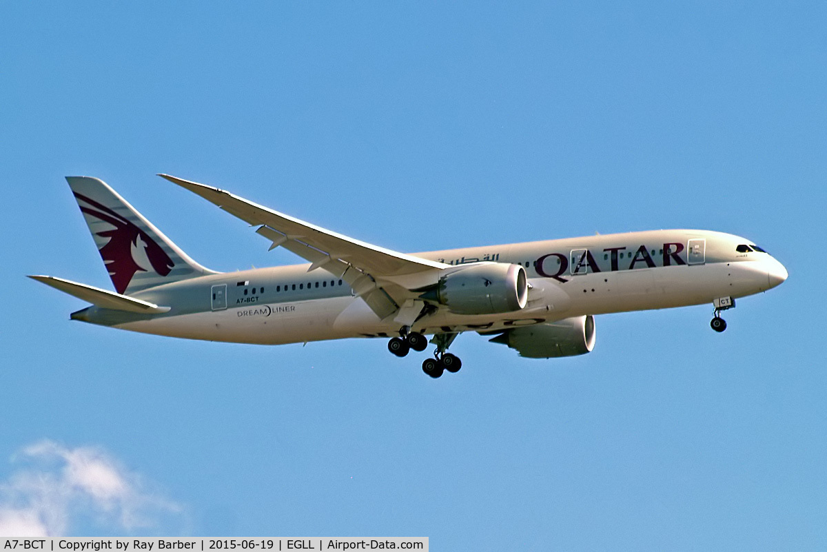 A7-BCT, 2015 Boeing 787-8 Dreamliner Dreamliner C/N 38338, Boeing 787-8 Dreamliner [38338] (Qatar Airways) Home~G 19/06/2015. On approach 27L.