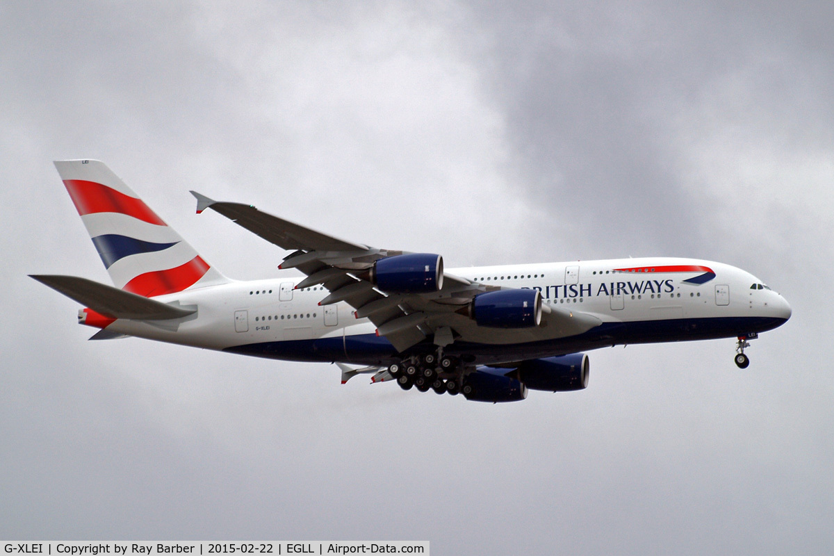 G-XLEI, 2014 Airbus A380-841 C/N 173, Airbus A380-841 [173] (British Airways) Home~G 22/02/2015. On approach 27L
